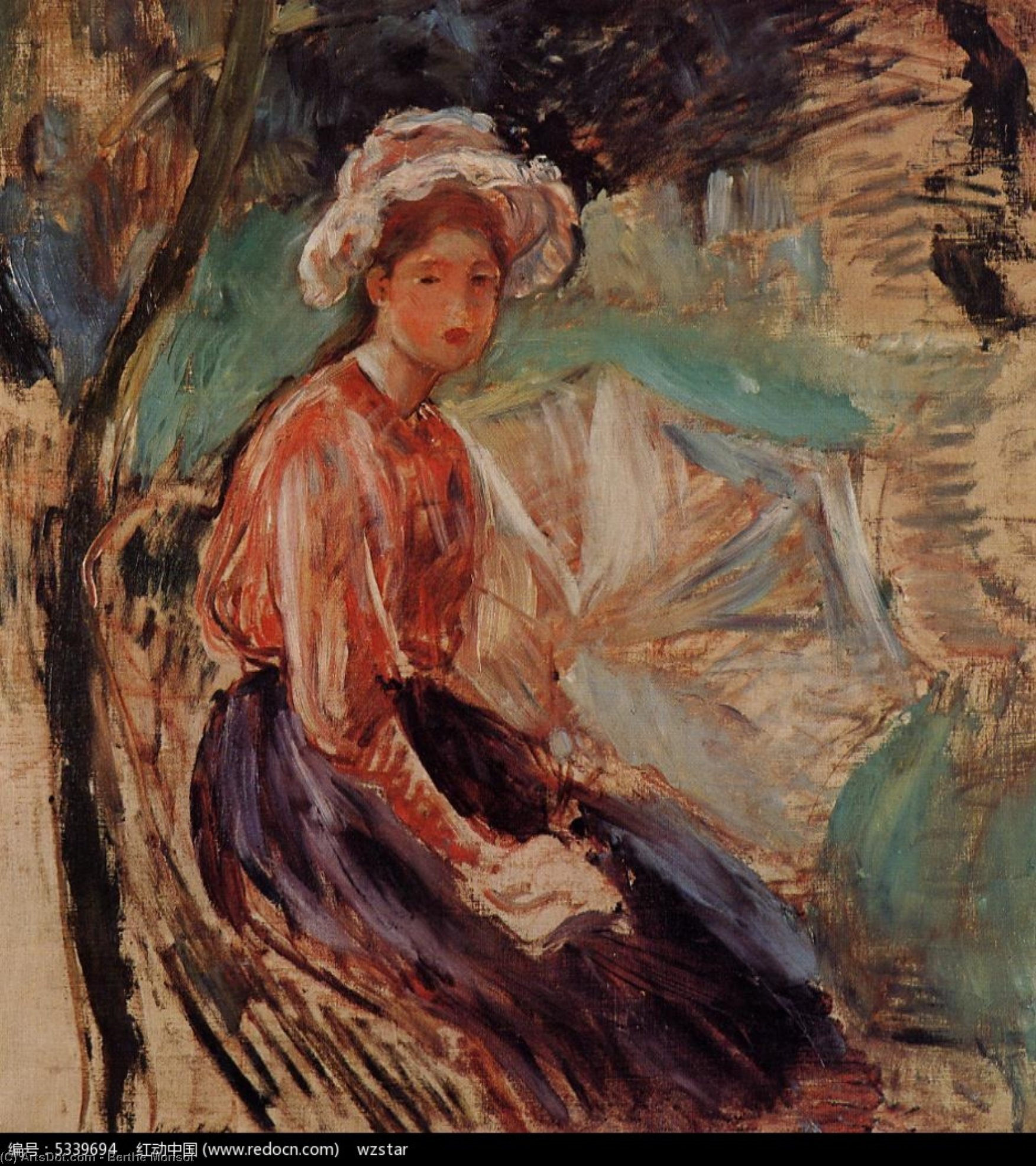 Wikioo.org - สารานุกรมวิจิตรศิลป์ - จิตรกรรม Berthe Morisot - Young Girl with an Umbrella