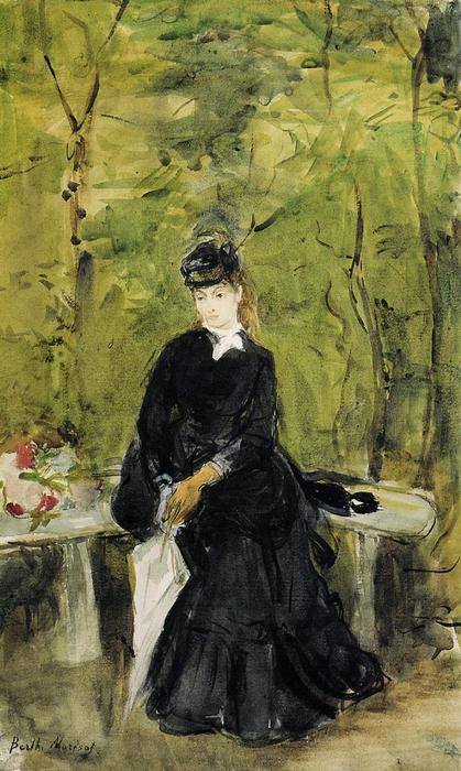 Wikioo.org – La Enciclopedia de las Bellas Artes - Pintura, Obras de arte de Berthe Morisot - jóven dama sentado en un `bench`