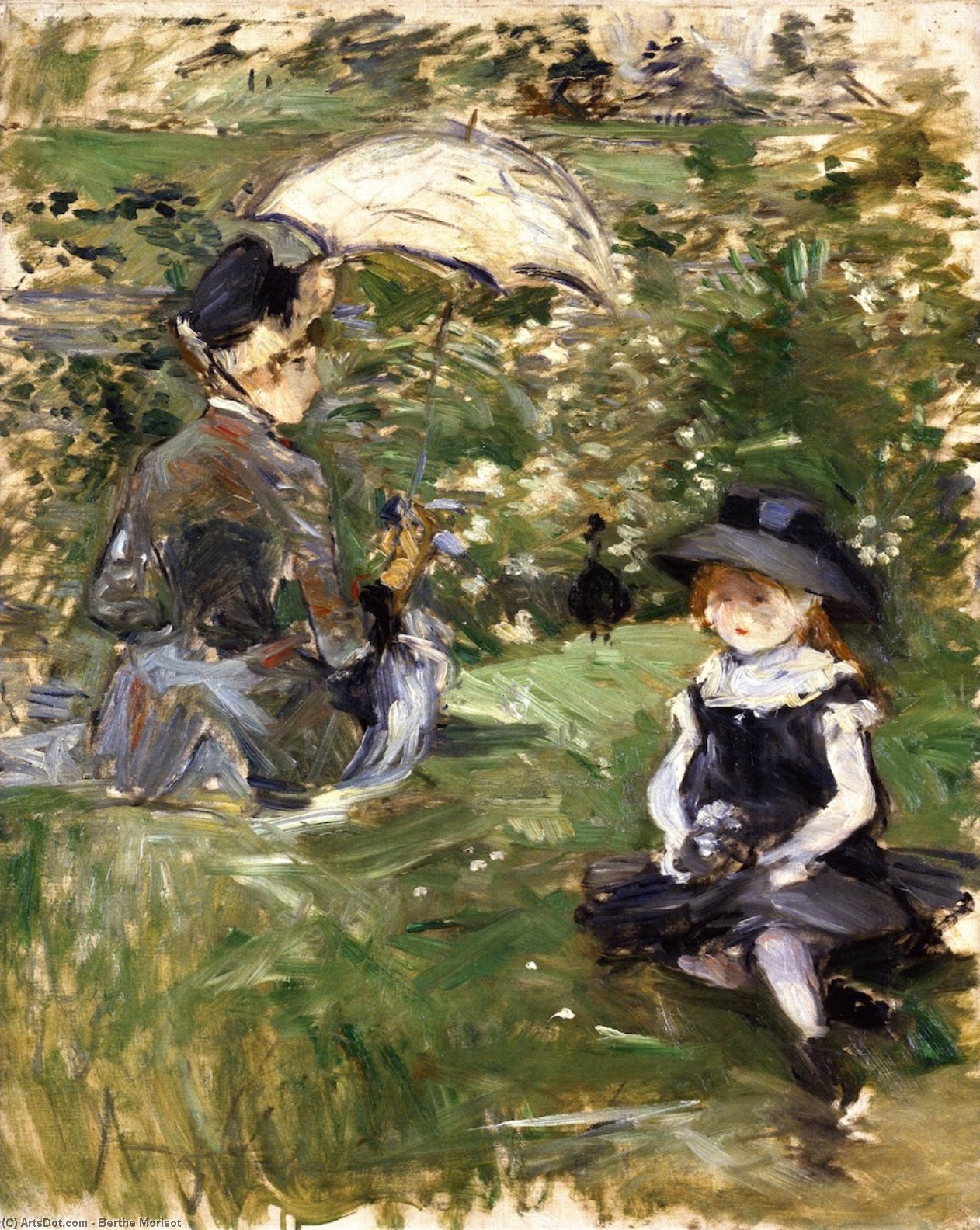 Wikioo.org - The Encyclopedia of Fine Arts - Painting, Artwork by Berthe Morisot - Young Woman and Child on an Isle