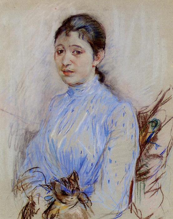 Wikioo.org - สารานุกรมวิจิตรศิลป์ - จิตรกรรม Berthe Morisot - Young Woman in a Blue Blouse
