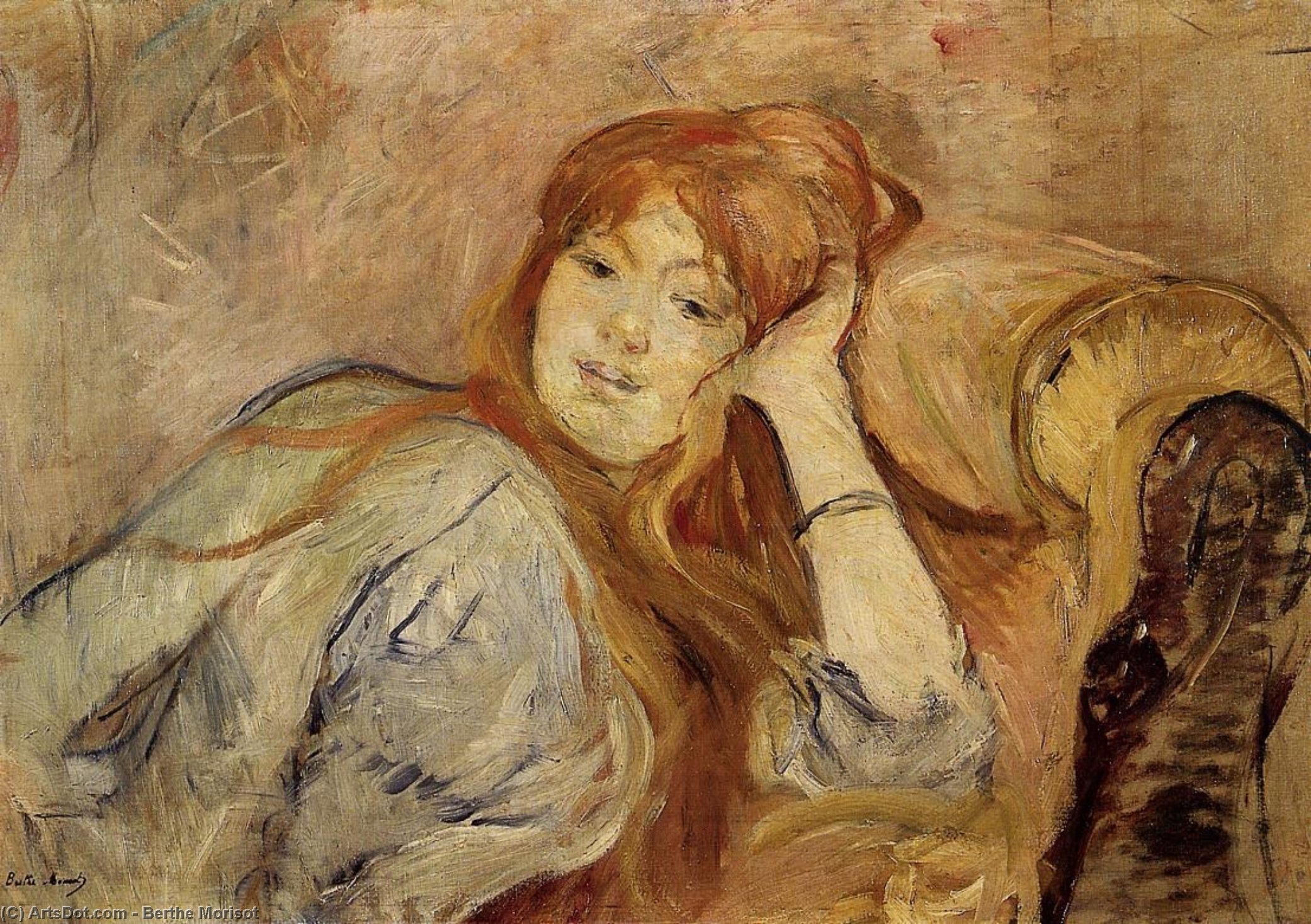 Wikoo.org - موسوعة الفنون الجميلة - اللوحة، العمل الفني Berthe Morisot - Young Woman Leaning on Her Elbow