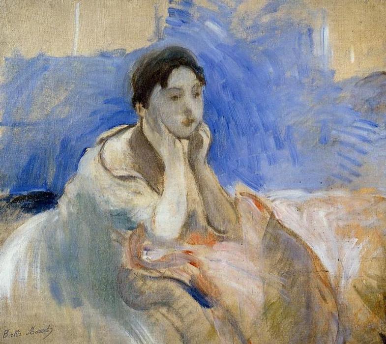 Wikioo.org - Bách khoa toàn thư về mỹ thuật - Vẽ tranh, Tác phẩm nghệ thuật Berthe Morisot - Young Woman Leaning on Her Elbows