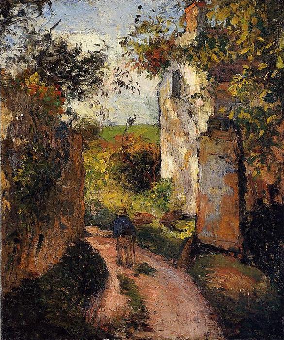 WikiOO.org - Encyclopedia of Fine Arts - Schilderen, Artwork Camille Pissarro - A Peasant in the Lane at l'Hermitage, Pontoise