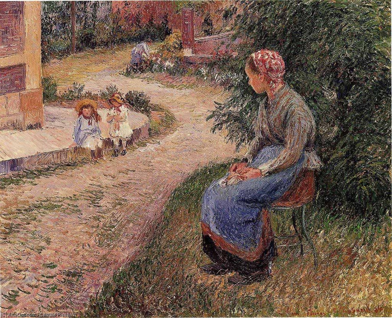 Wikioo.org - The Encyclopedia of Fine Arts - Painting, Artwork by Camille Pissarro - A Servant Seated in the Garden at Eragny