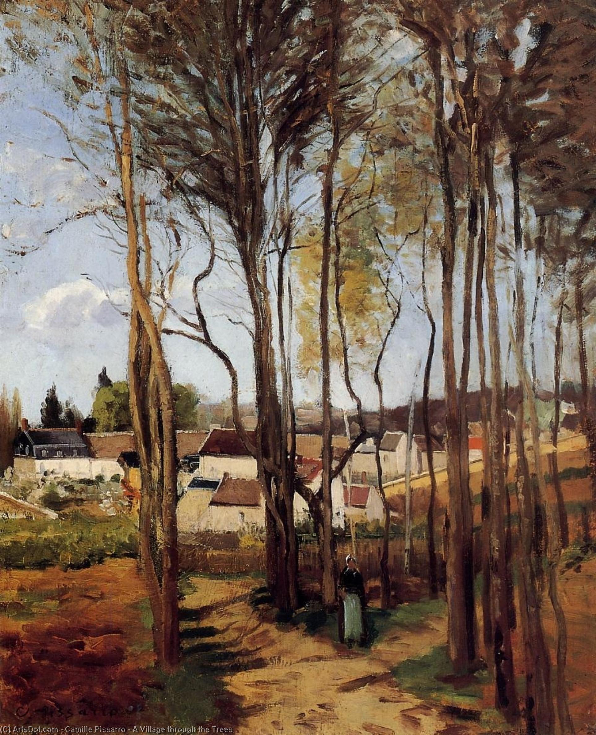 Wikioo.org - The Encyclopedia of Fine Arts - Painting, Artwork by Camille Pissarro - A Village through the Trees
