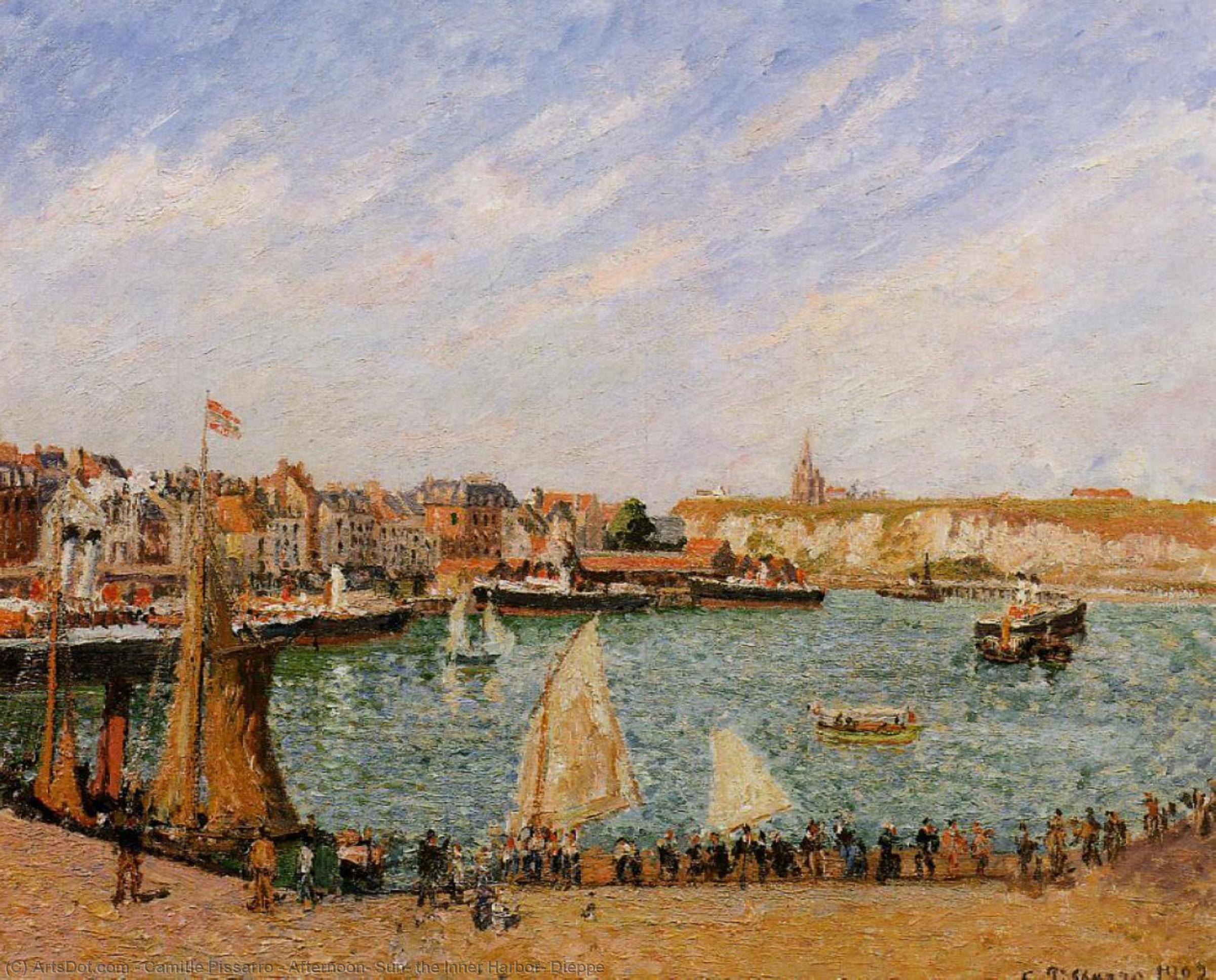Wikioo.org - The Encyclopedia of Fine Arts - Painting, Artwork by Camille Pissarro - Afternoon, Sun, the Inner Harbor, Dieppe