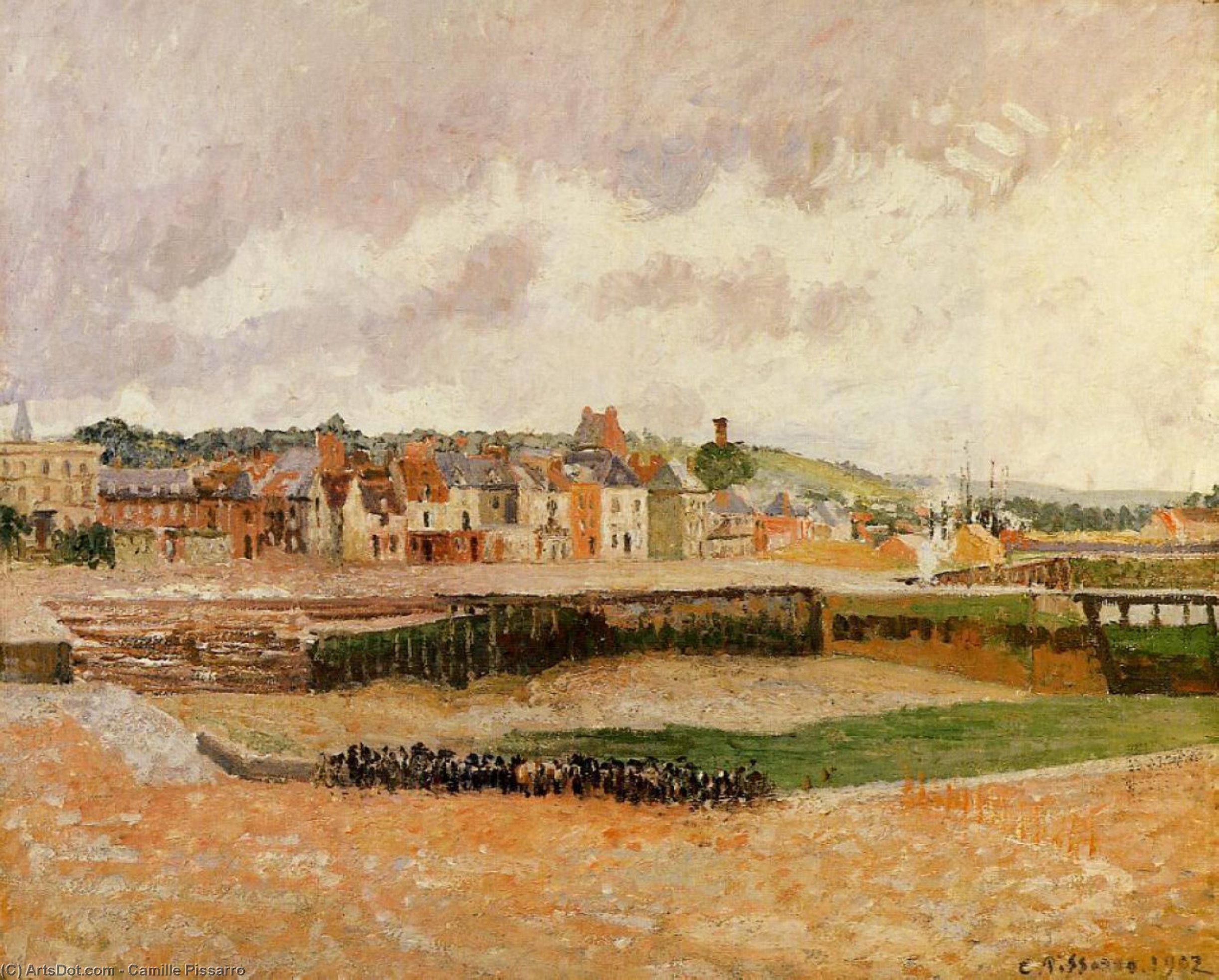 Wikioo.org - The Encyclopedia of Fine Arts - Painting, Artwork by Camille Pissarro - Afternoon, the Dunquesne Basin, Dieppe, Low Tide