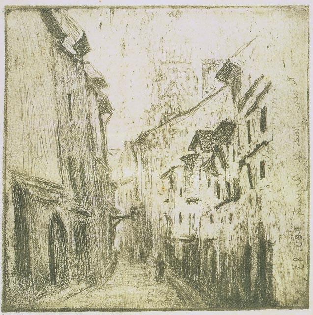 WikiOO.org - Encyclopedia of Fine Arts - Maleri, Artwork Camille Pissarro - An Alley in Rouen, Rue des Arpents
