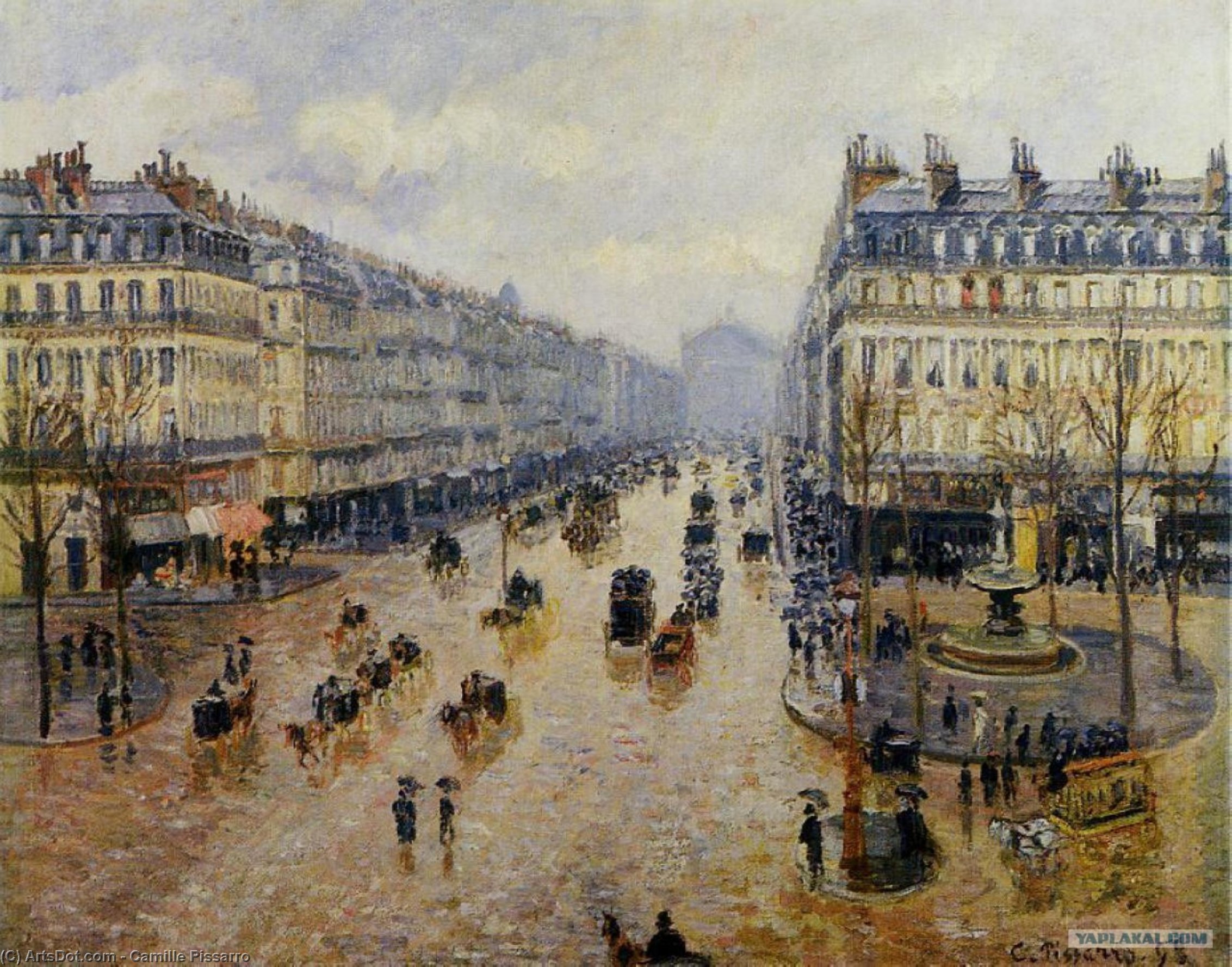 Wikoo.org - موسوعة الفنون الجميلة - اللوحة، العمل الفني Camille Pissarro - Avenue de l'Opera Rain Effect