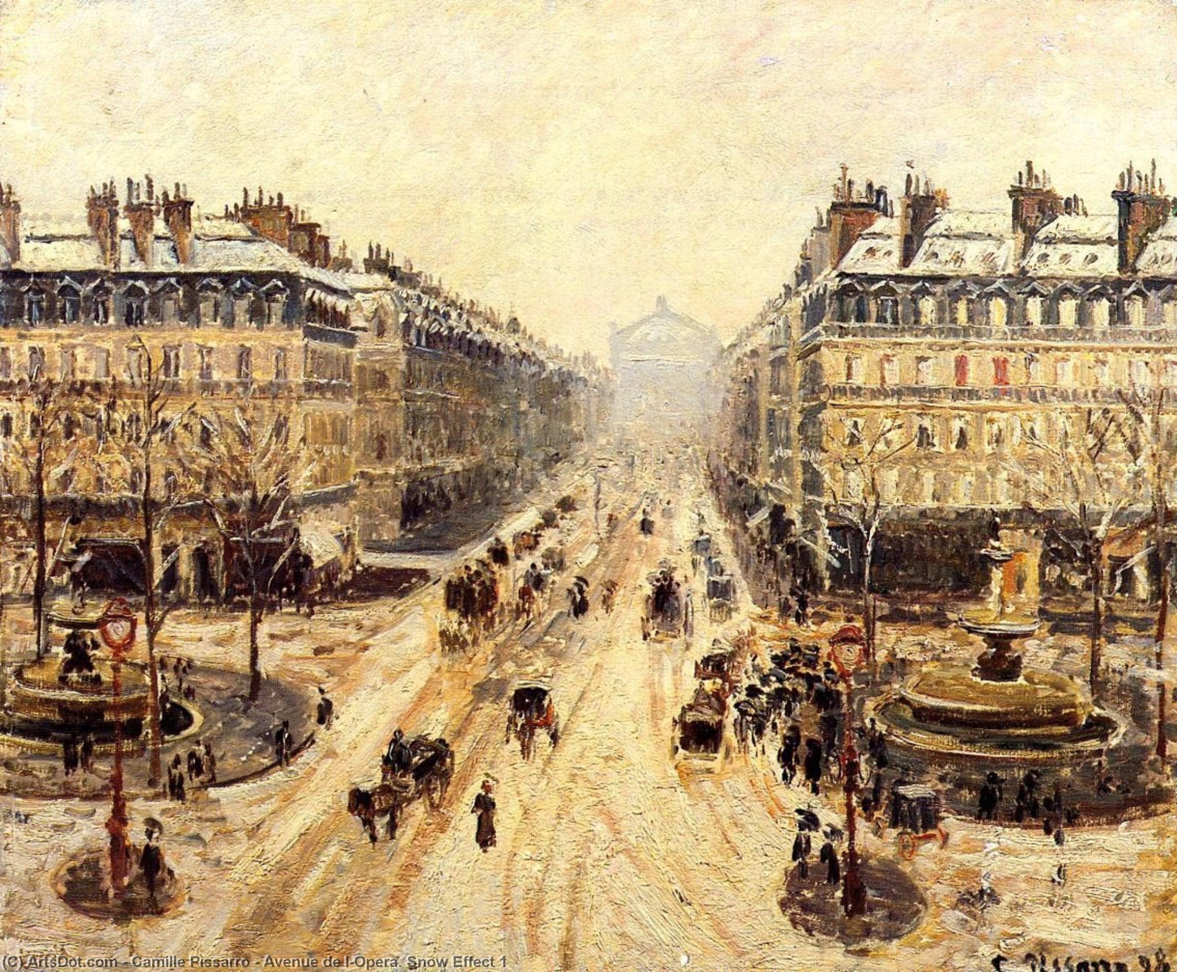 Wikioo.org - The Encyclopedia of Fine Arts - Painting, Artwork by Camille Pissarro - Avenue de l'Opera. Snow Effect 1