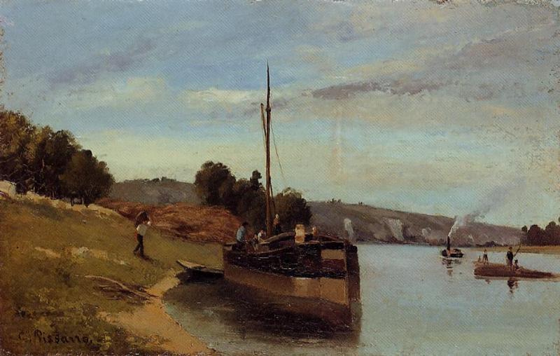 Wikioo.org - The Encyclopedia of Fine Arts - Painting, Artwork by Camille Pissarro - Barges at Le Roche Guyon