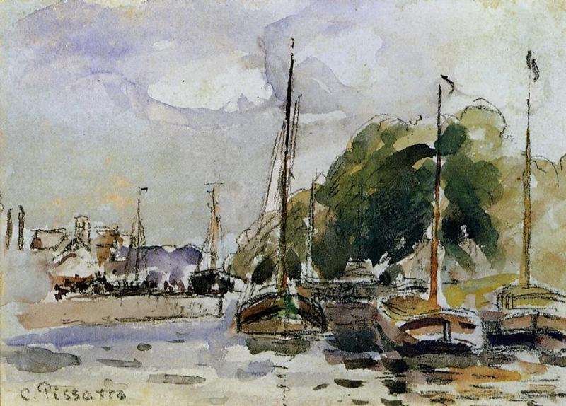 WikiOO.org - Güzel Sanatlar Ansiklopedisi - Resim, Resimler Camille Pissarro - Boats at Dock