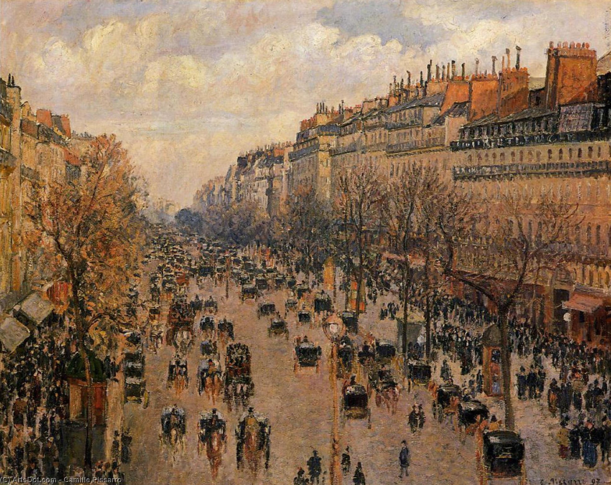Wikioo.org - The Encyclopedia of Fine Arts - Painting, Artwork by Camille Pissarro - Boulevard Montmartre Spring Rain