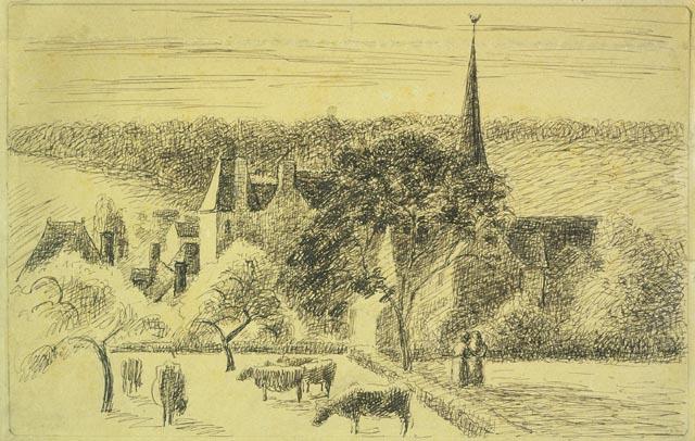Wikioo.org - The Encyclopedia of Fine Arts - Painting, Artwork by Camille Pissarro - Church and Farm at Éragny-sur-Epte