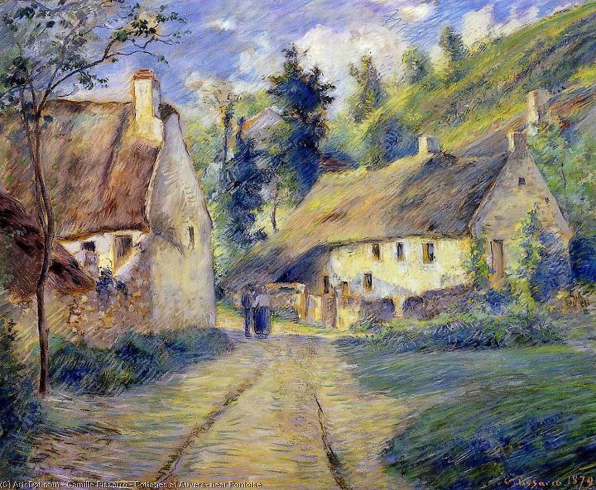 Wikioo.org - The Encyclopedia of Fine Arts - Painting, Artwork by Camille Pissarro - Cottages at Auvers, near Pontoise
