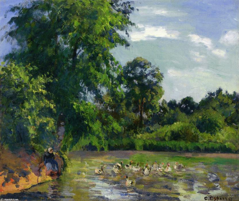 Wikioo.org - The Encyclopedia of Fine Arts - Painting, Artwork by Camille Pissarro - Ducks on the Pond at Montfoucault