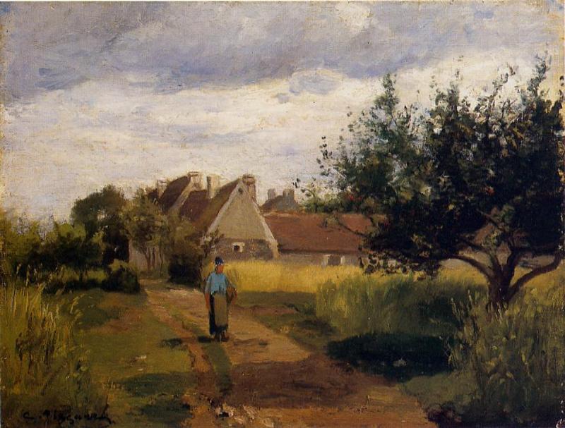 Wikioo.org - The Encyclopedia of Fine Arts - Painting, Artwork by Camille Pissarro - Entering a Village