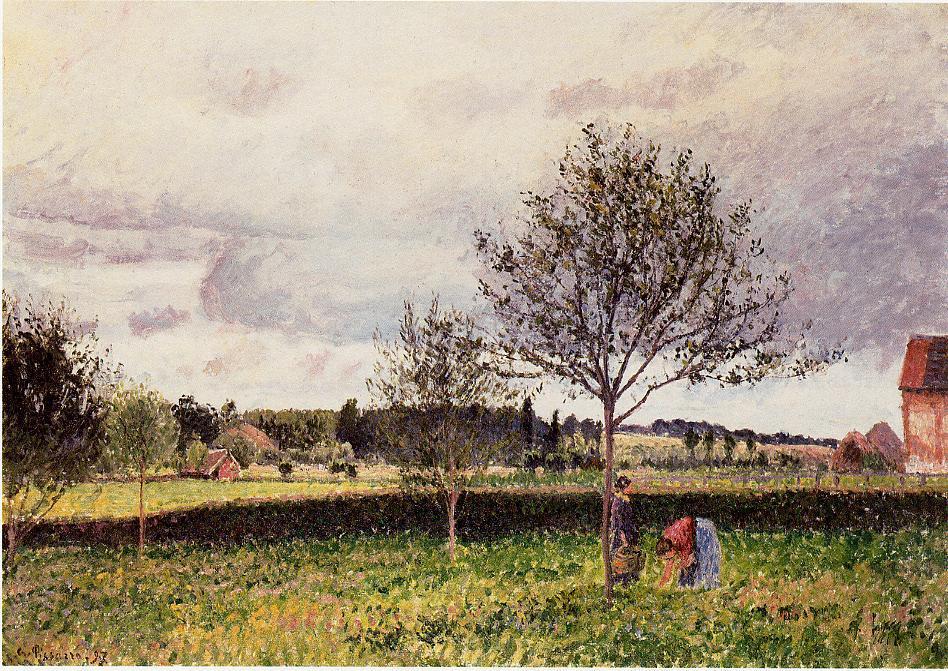 Wikioo.org - The Encyclopedia of Fine Arts - Painting, Artwork by Camille Pissarro - Eragny Landscape, Le Pre