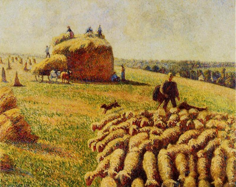 Wikioo.org - The Encyclopedia of Fine Arts - Painting, Artwork by Camille Pissarro - Flock of Sheep in a Field after the Harvest