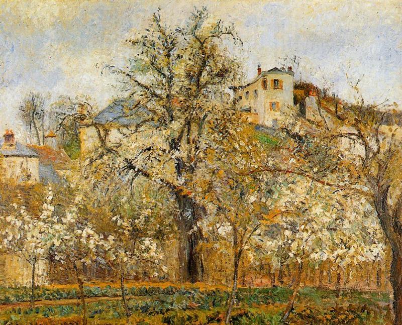 Wikioo.org - The Encyclopedia of Fine Arts - Painting, Artwork by Camille Pissarro - Kitchen Garden witih Trees in Flower, Spring, Pontoise
