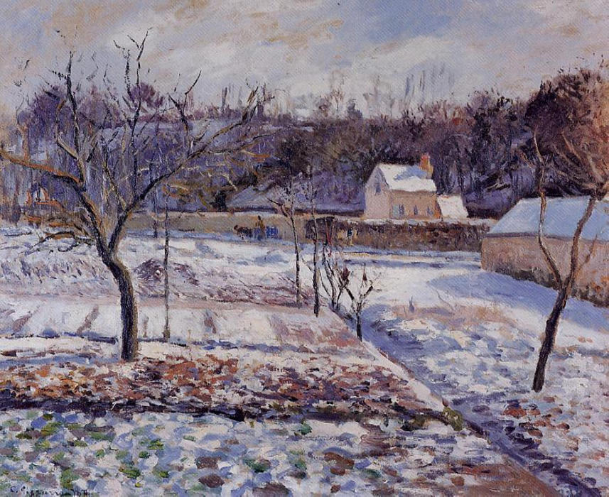 WikiOO.org - Encyclopedia of Fine Arts - Schilderen, Artwork Camille Pissarro - L'Hermitage, Pontoise Snow Effect