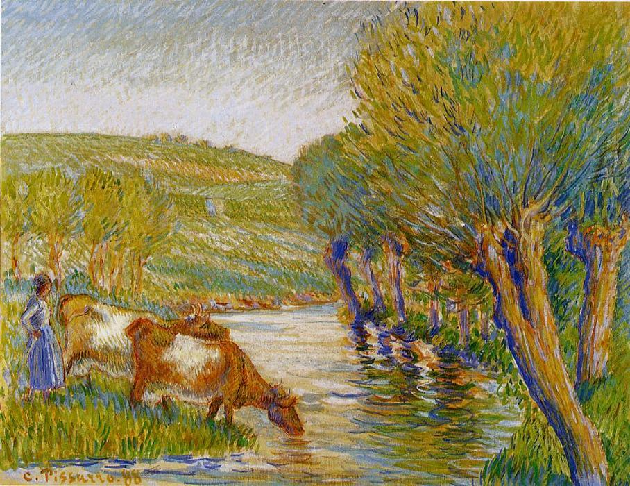 Wikioo.org - The Encyclopedia of Fine Arts - Painting, Artwork by Camille Pissarro - La Riviere aux Saules, Eragny