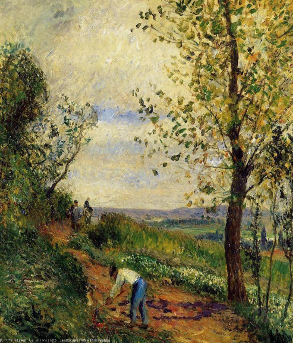 WikiOO.org – 美術百科全書 - 繪畫，作品 Camille Pissarro - 景观带 男子  挖掘