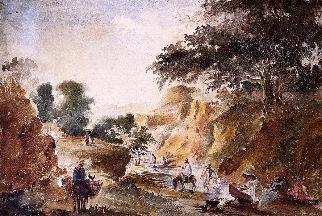 WikiOO.org - Encyclopedia of Fine Arts - Festés, Grafika Camille Pissarro - Landscape with Figures by a River