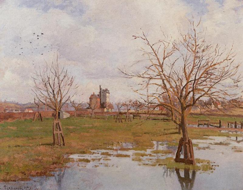 Wikioo.org - The Encyclopedia of Fine Arts - Painting, Artwork by Camille Pissarro - Landscape with Flooded Fields