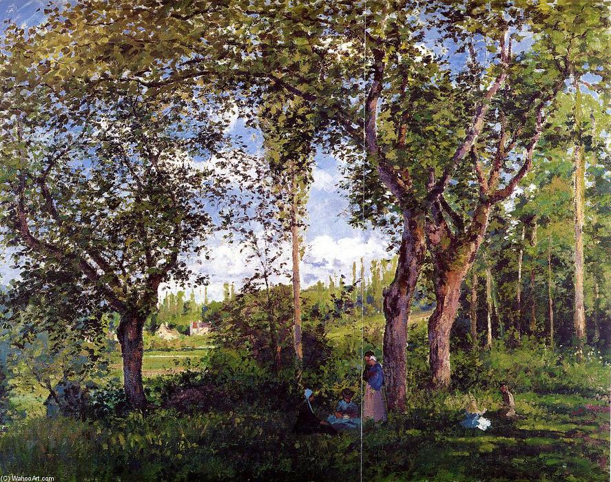 Wikioo.org - The Encyclopedia of Fine Arts - Painting, Artwork by Camille Pissarro - Landscape with Strollers Relaxing under the Trees