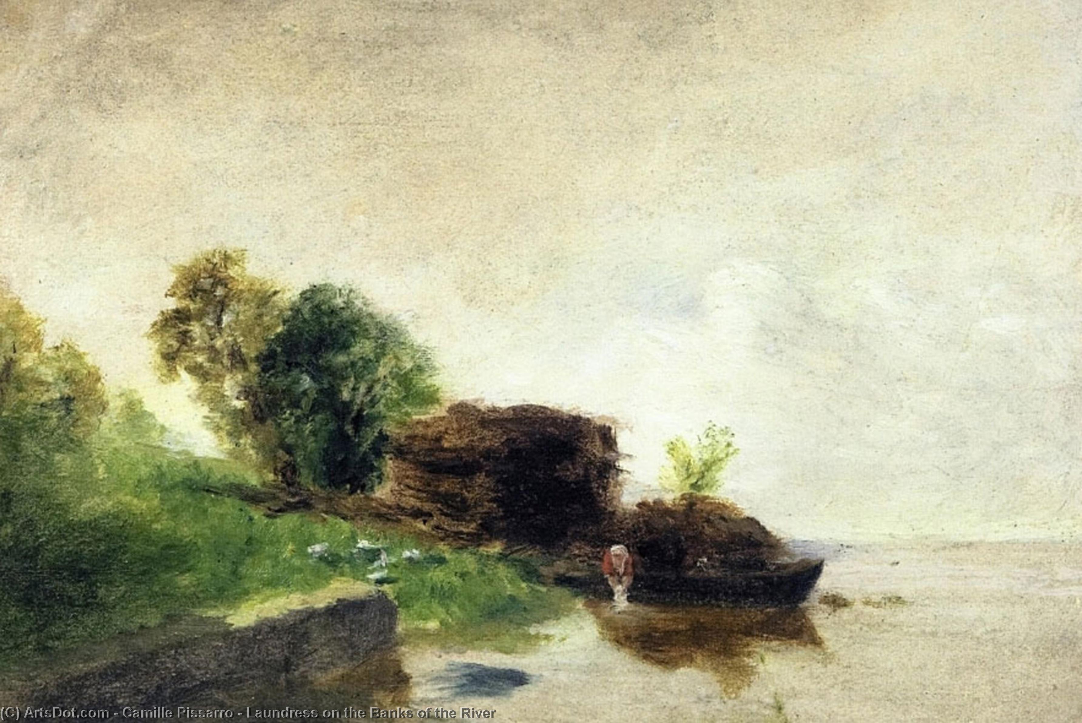 Wikoo.org - موسوعة الفنون الجميلة - اللوحة، العمل الفني Camille Pissarro - Laundress on the Banks of the River