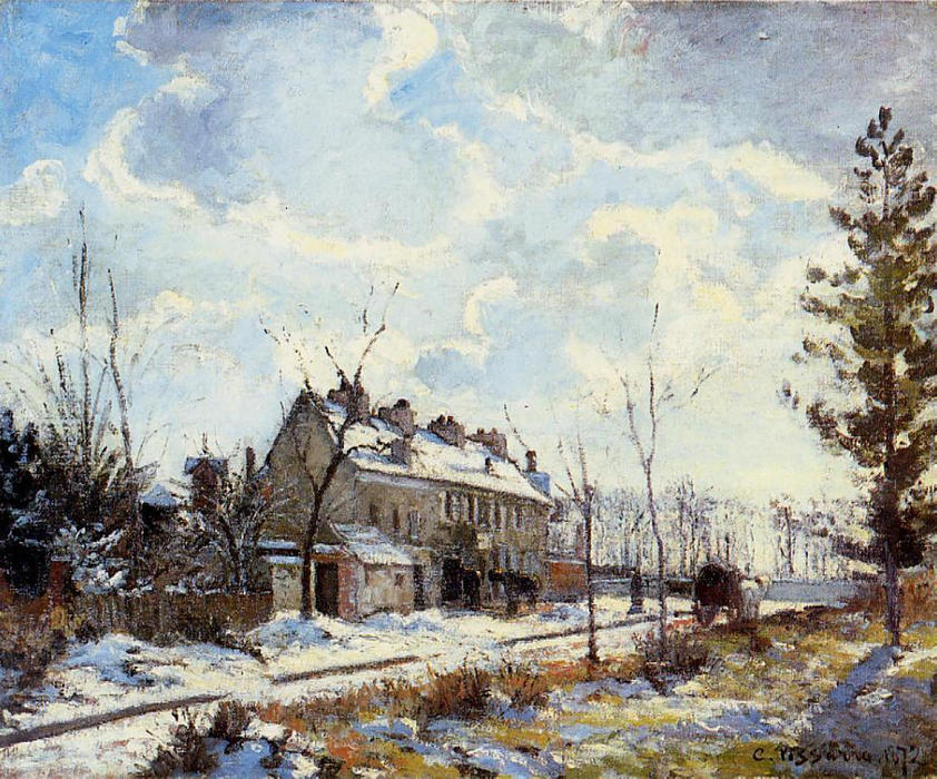 Wikioo.org - The Encyclopedia of Fine Arts - Painting, Artwork by Camille Pissarro - Louveciennes Road Snow Effect