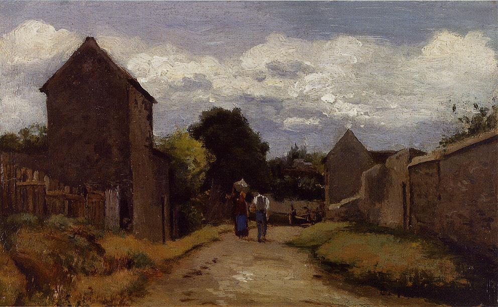 Wikioo.org - The Encyclopedia of Fine Arts - Painting, Artwork by Camille Pissarro - Male and Female Peasants on a Path Crossing the Countryside