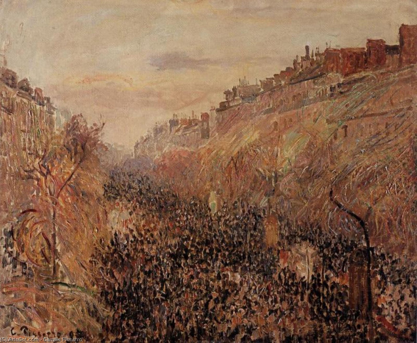 Wikioo.org – L'Encyclopédie des Beaux Arts - Peinture, Oeuvre de Camille Pissarro - mardi gras , Coucher du soleil , Boulevard Butte montmartre