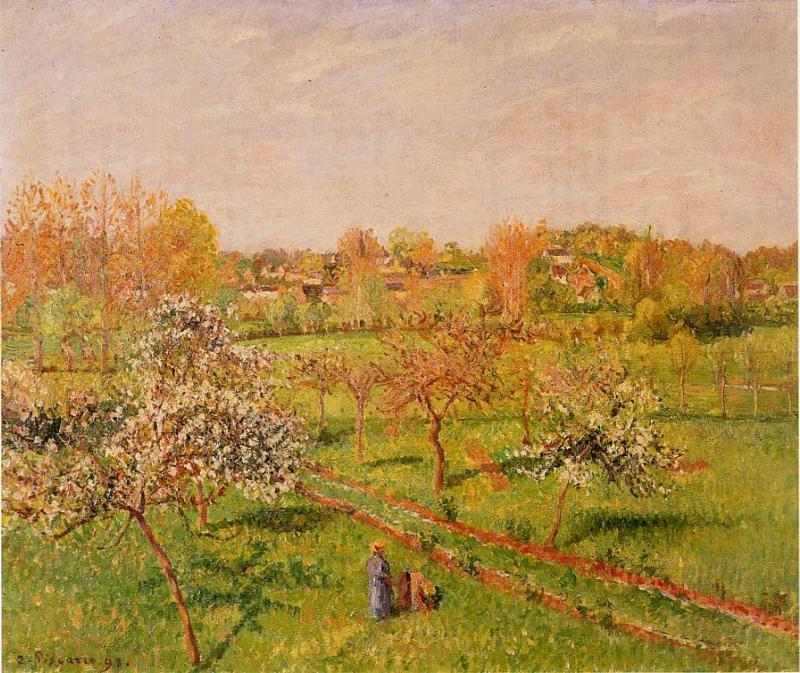 Wikioo.org - The Encyclopedia of Fine Arts - Painting, Artwork by Camille Pissarro - Morning, Flowering Apple Trees, Eragny