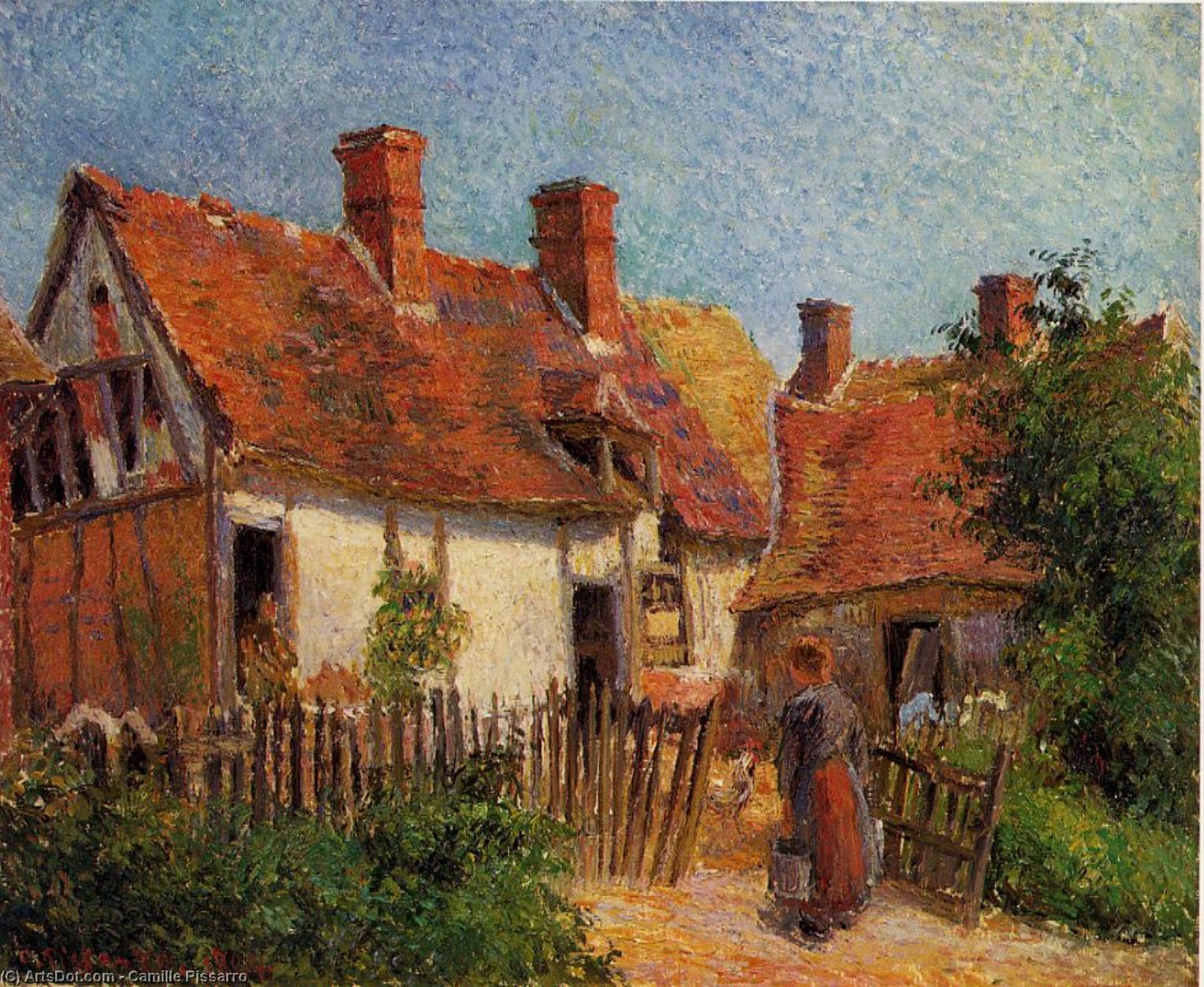 Wikioo.org - The Encyclopedia of Fine Arts - Painting, Artwork by Camille Pissarro - Old Houses at Eragny