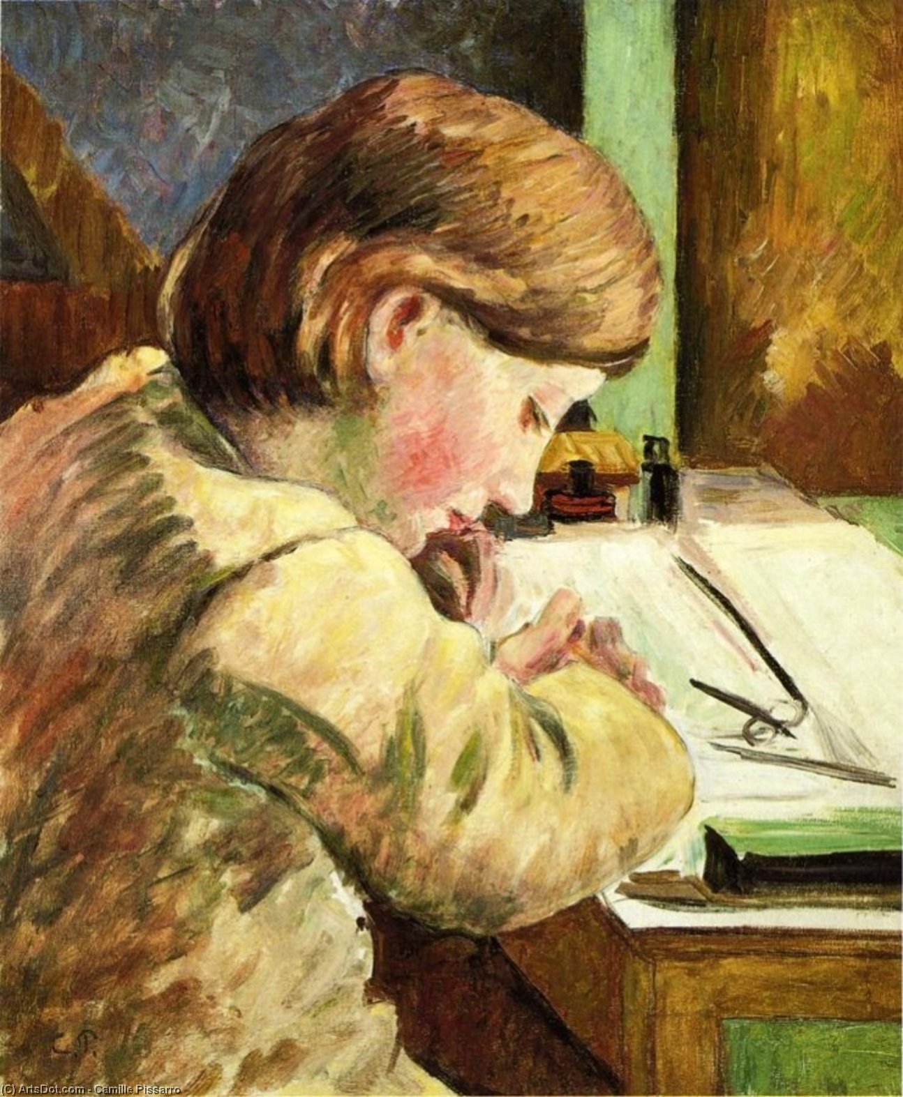 Wikioo.org - สารานุกรมวิจิตรศิลป์ - จิตรกรรม Camille Pissarro - Paul Writing