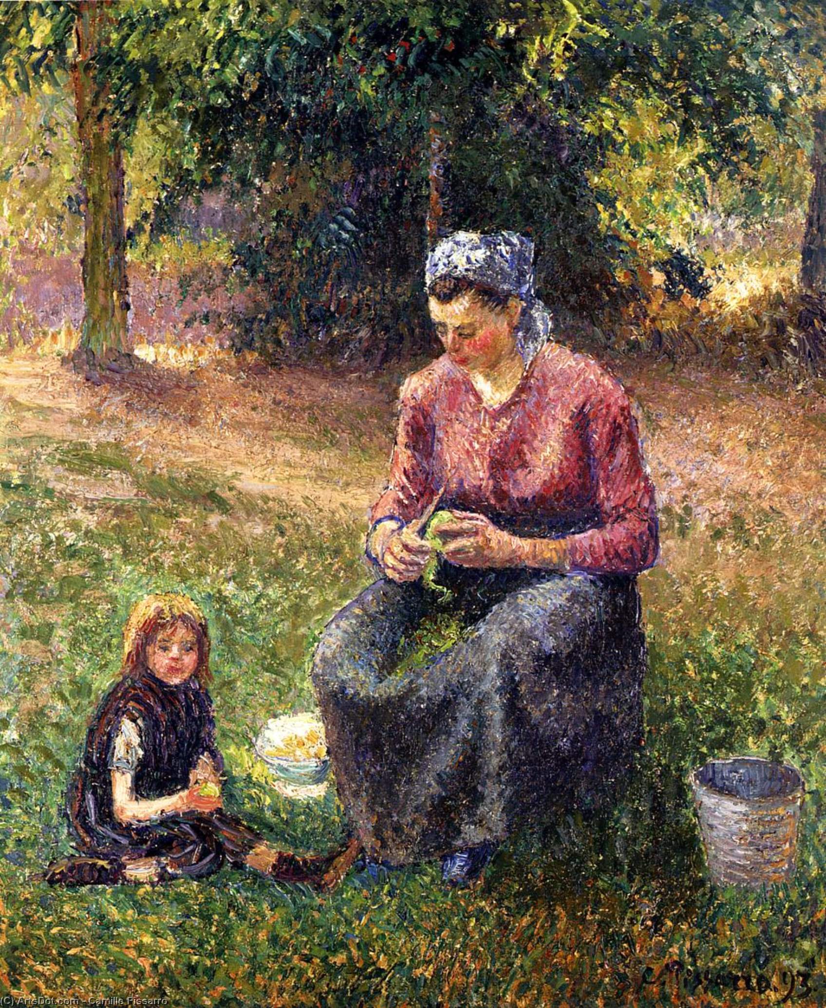 Wikioo.org – L'Encyclopédie des Beaux Arts - Peinture, Oeuvre de Camille Pissarro - paysanne femme et enfant , Eragny
