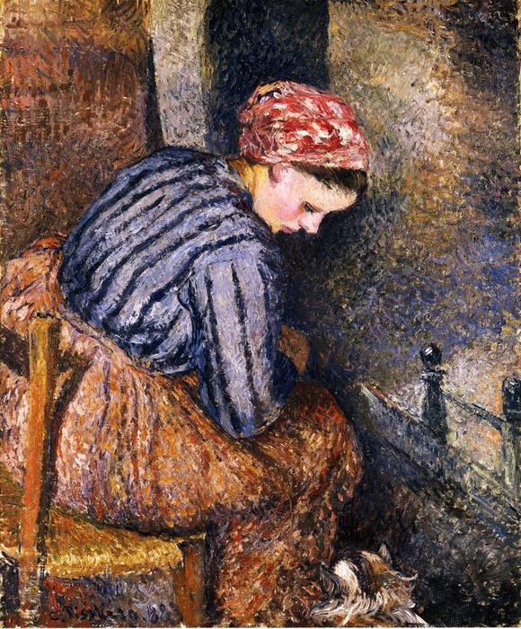 Wikoo.org - موسوعة الفنون الجميلة - اللوحة، العمل الفني Camille Pissarro - Peasant Woman Warming Herself