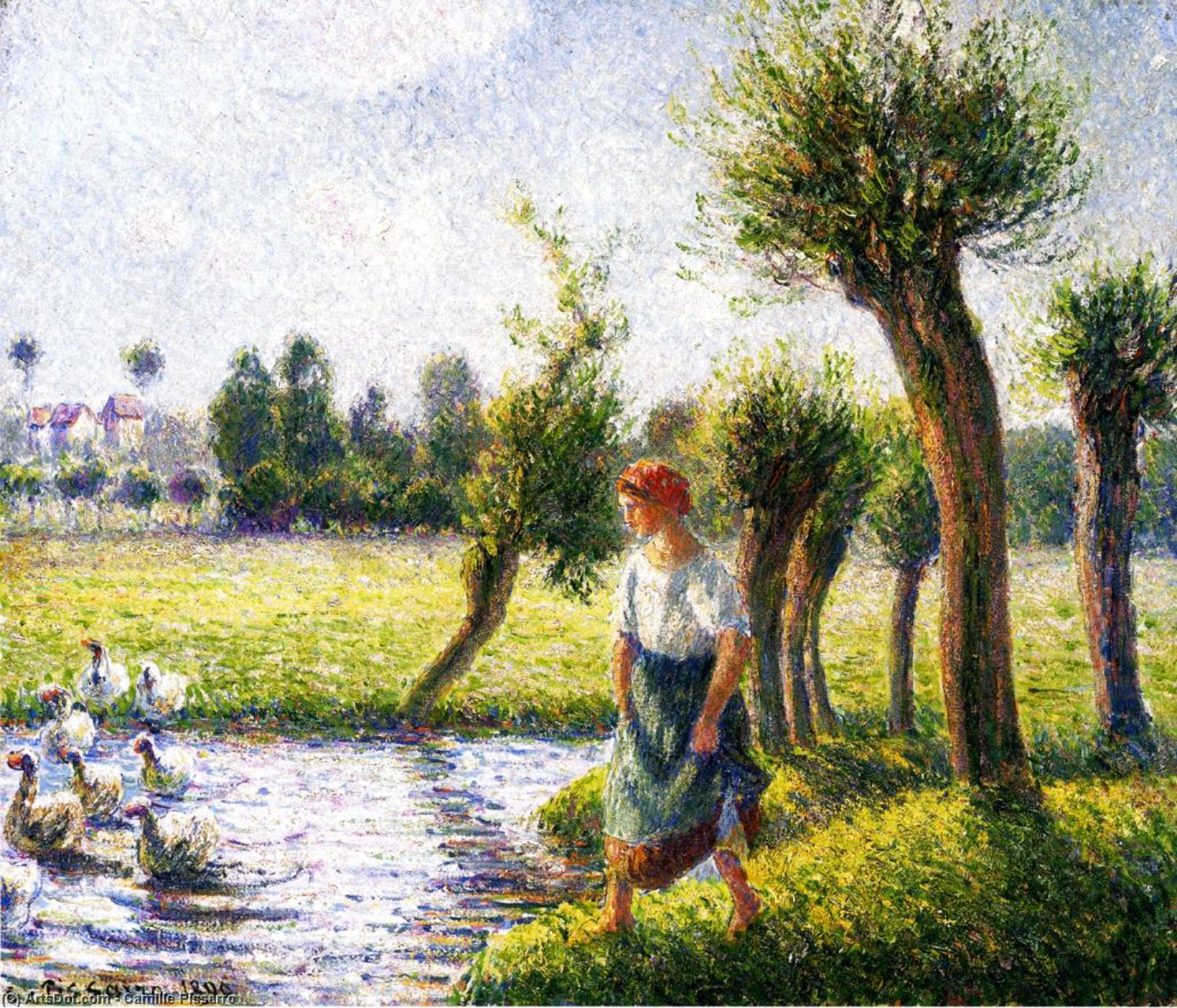 Wikioo.org - The Encyclopedia of Fine Arts - Painting, Artwork by Camille Pissarro - Peasant Woman Watching the Geese