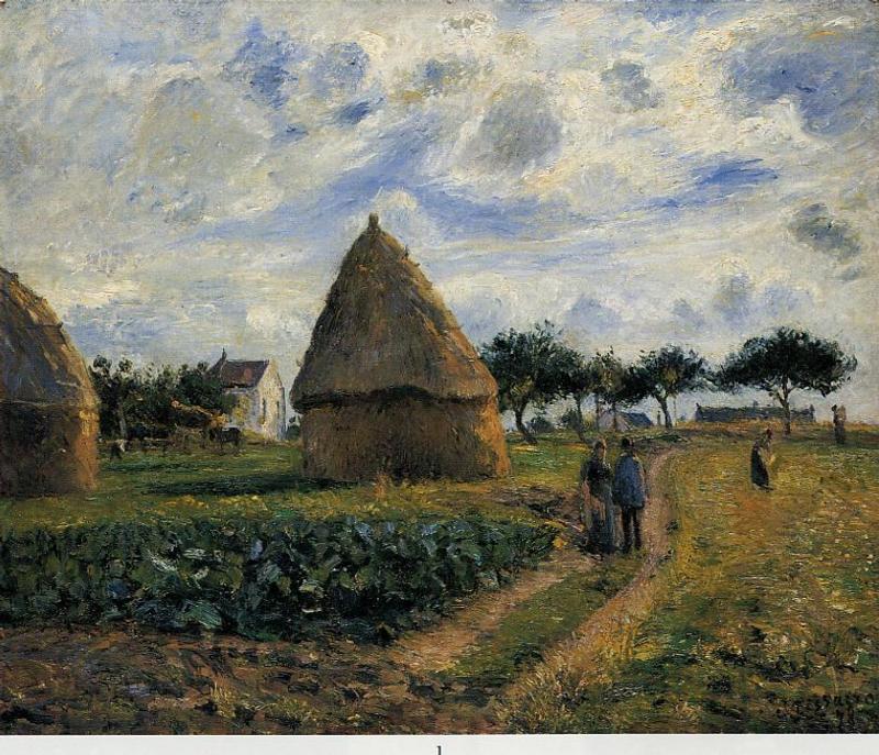 Wikioo.org - The Encyclopedia of Fine Arts - Painting, Artwork by Camille Pissarro - Peasants and Hay Stacks
