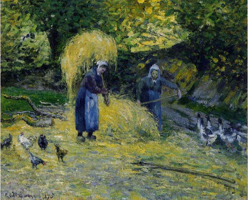 Wikioo.org - Encyklopedia Sztuk Pięknych - Malarstwo, Grafika Camille Pissarro - Peasants Carrying Straw, Montfoucault