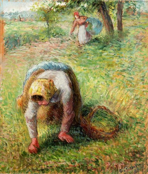 Wikioo.org – La Enciclopedia de las Bellas Artes - Pintura, Obras de arte de Camille Pissarro - Campesinos Encuentro Hierba