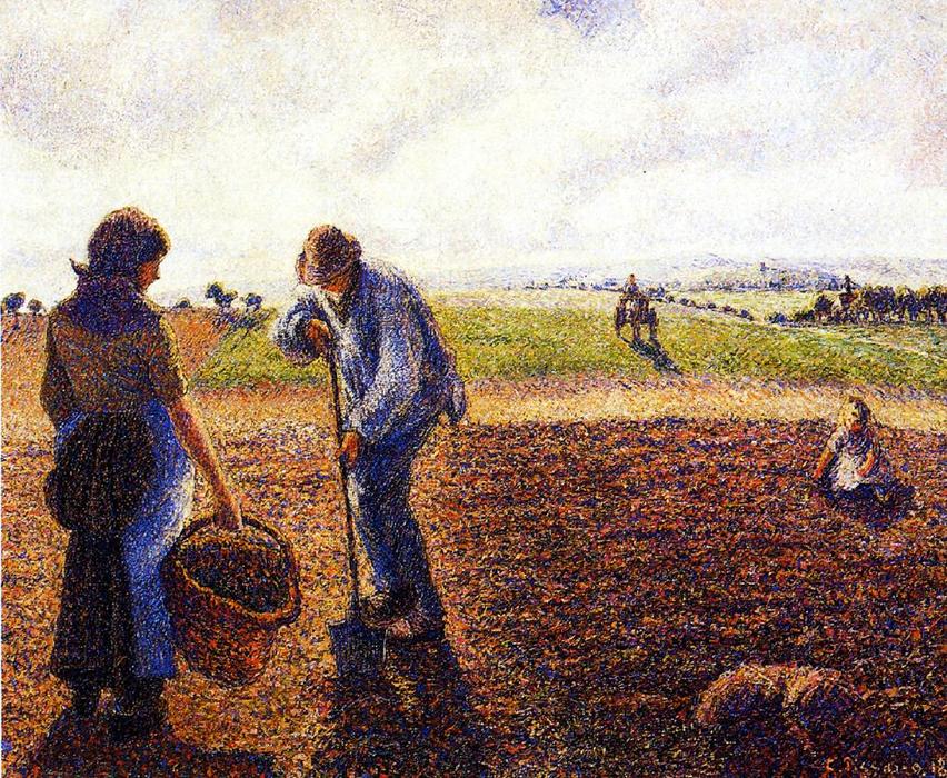 Wikoo.org - موسوعة الفنون الجميلة - اللوحة، العمل الفني Camille Pissarro - Peasants in the Field, Eragny