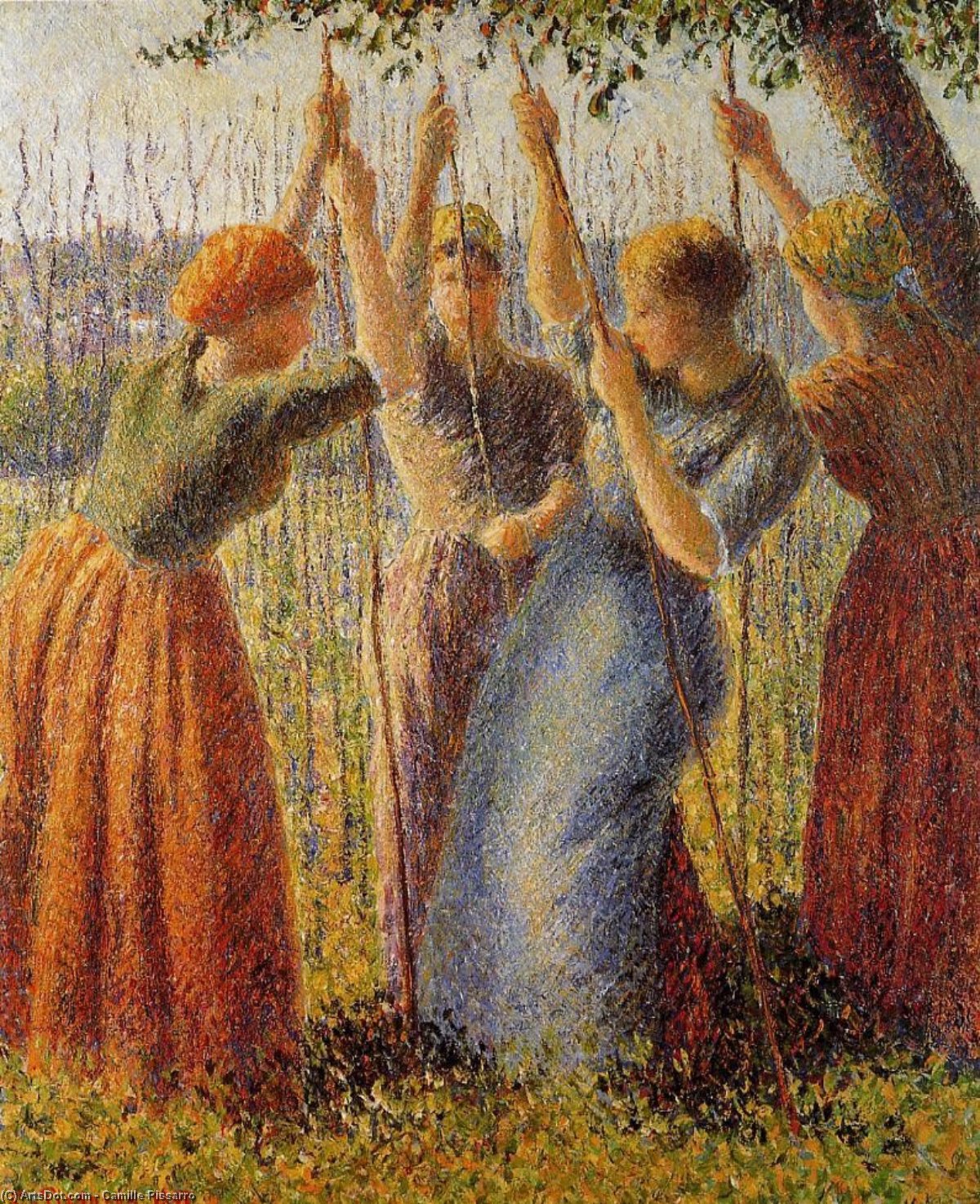Wikioo.org - The Encyclopedia of Fine Arts - Painting, Artwork by Camille Pissarro - Peasants Planting Pea Sticks