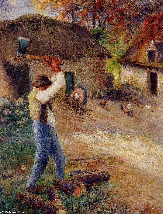 Wikioo.org - The Encyclopedia of Fine Arts - Painting, Artwork by Camille Pissarro - Pere Melon Cutting Wood