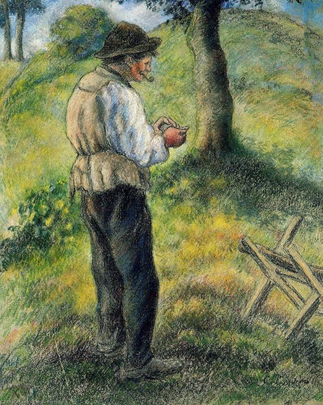 WikiOO.org - Encyclopedia of Fine Arts - Malba, Artwork Camille Pissarro - Pere Melon Lighting His Pipe