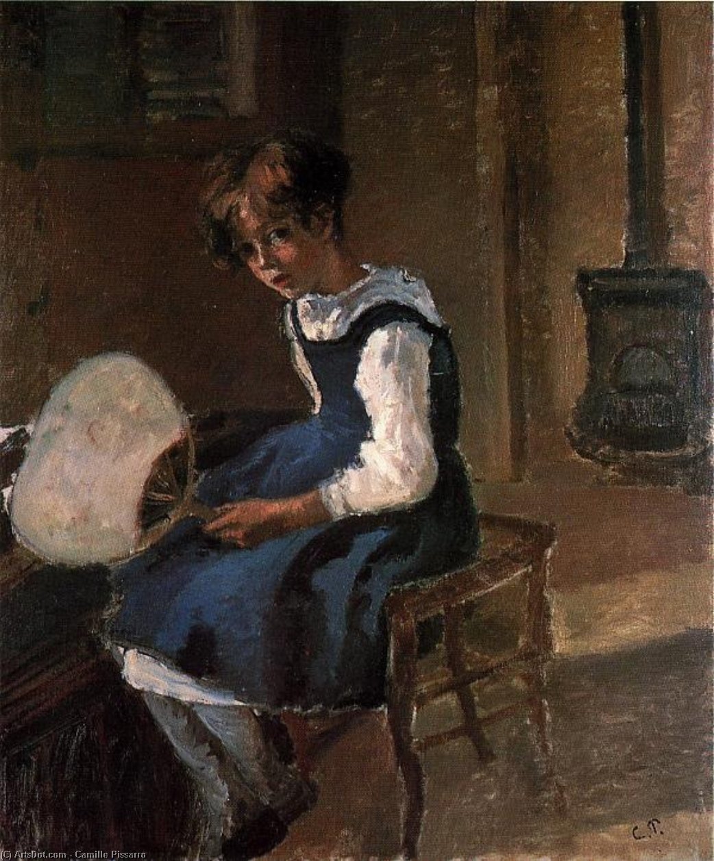 WikiOO.org - Encyclopedia of Fine Arts - Maľba, Artwork Camille Pissarro - Portrait of Jeanne with a Fan