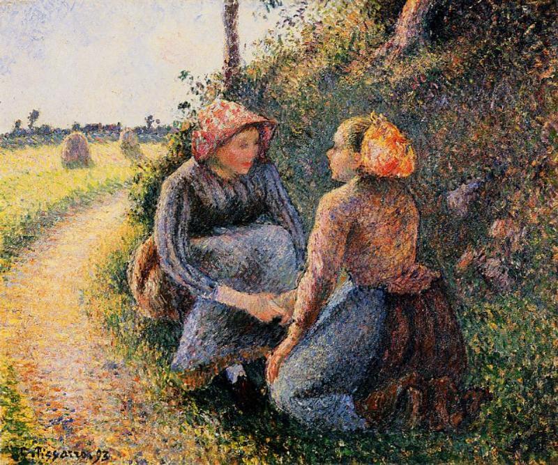 WikiOO.org - Güzel Sanatlar Ansiklopedisi - Resim, Resimler Camille Pissarro - Seated and Kneeling Peasants