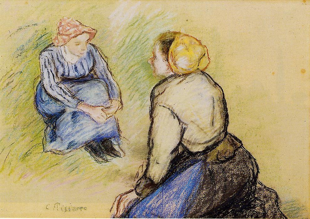 WikiOO.org - Enciclopedia of Fine Arts - Pictura, lucrări de artă Camille Pissarro - Seated Peasant and Knitting Peasant